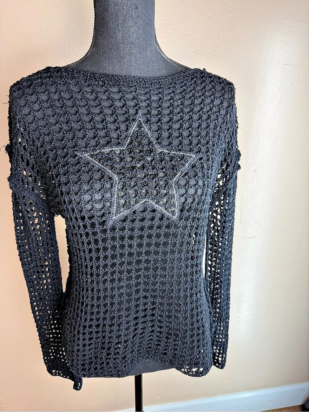 Women's Black Open Knit Star Sweater Like New